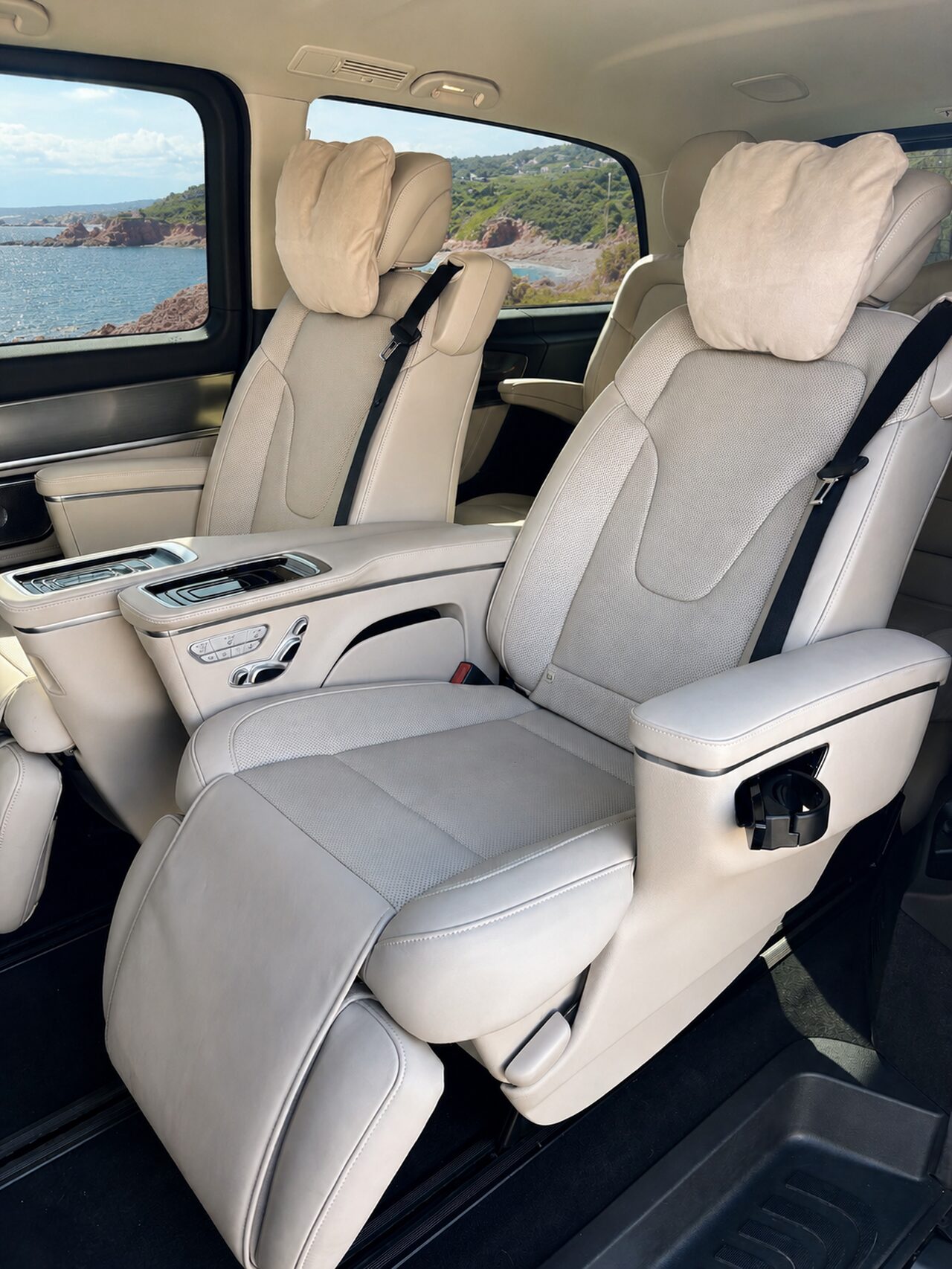 Luxury cream leather interior of the Mercedes V Class Exclusive with individual reclining seats